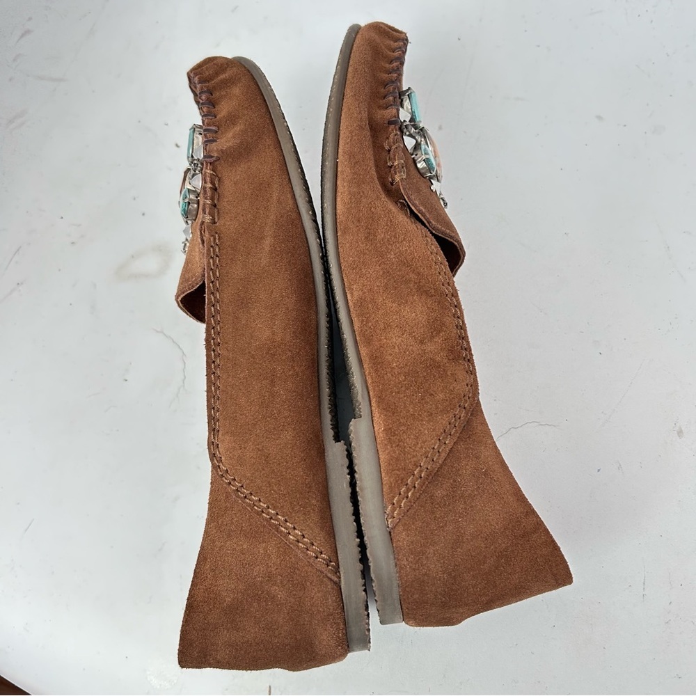 Free People Brown Suede Embellished Cherokee Moccasins Size 41 10.5 NWOB - Picture 8 of 10